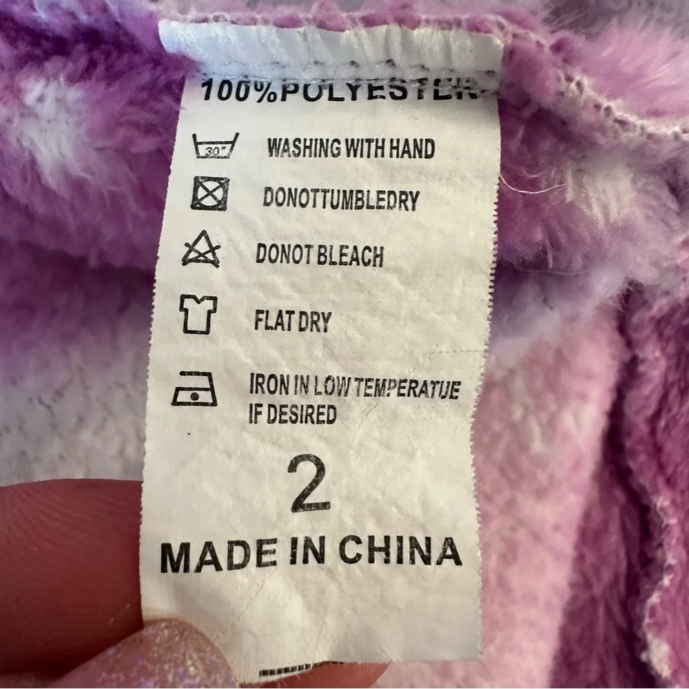 Girls Unicorn Hooded Plush Fleece Robe Purple Blue Galaxy Bathrobe Size 7/8